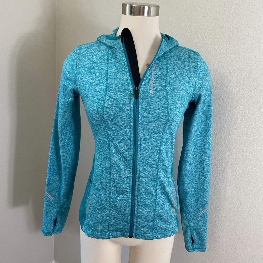 Brooks Womens XS Full Zip Hoodie Blue‎ Heather Equilibrium Tech Running Jacket